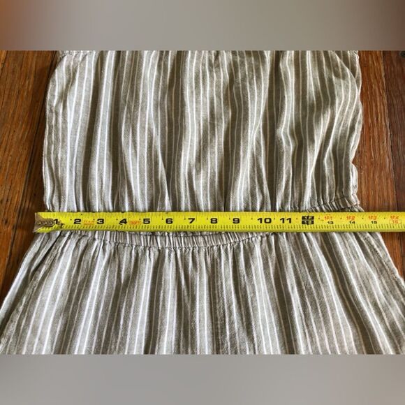 Beach Lunch Lounge || Linen Blend Striped Smocked Cotton Wide Leg CropJumpsuit - Picture 9 of 13